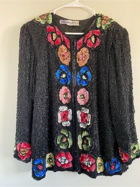 Vintage Swee Lo Beaded Sequin Floral Jacket Fits M
